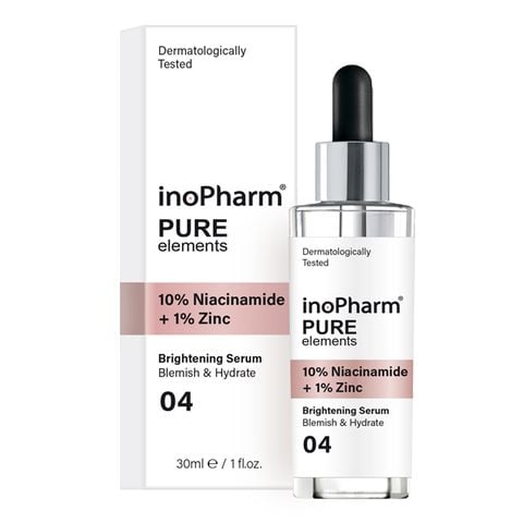 InoPharm Pure, Изсветляващ серум за лице с 10% Ниацинамид и 1% Цинк, 30 мл. InoPharm Pure, Изсветляващ серум за лице с 10% Ниацинамид и 1% Цинк, 30 мл.
