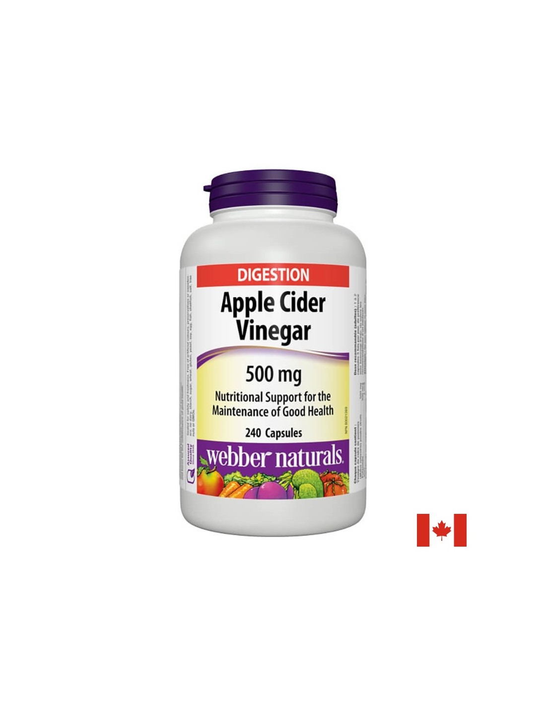 Apple Cider Vinegar - Ябълков оцет, 500 mg, 240 капсули Хранителна добавка ябълков оцет на капсули от Webber Naturals