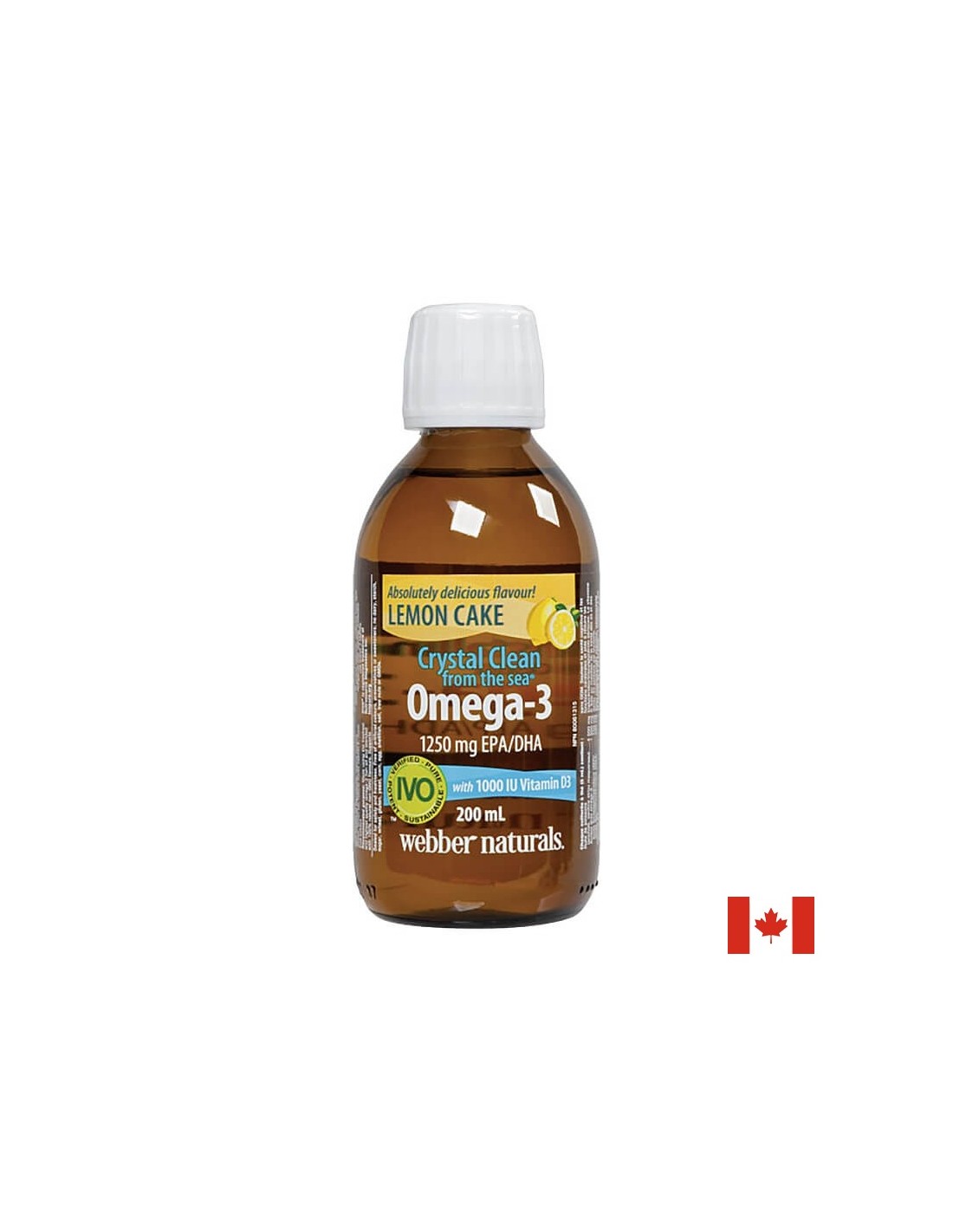 Crystal Clean from the sea® Omega-3 1250 mg (EPA/DHA 750/500) - Омега-3 + витамин D3 1000 IU, 200 ml Webber Naturals Течна Омега-3 рибено масло с Витамин D3 от Webber Naturals, 200 мл