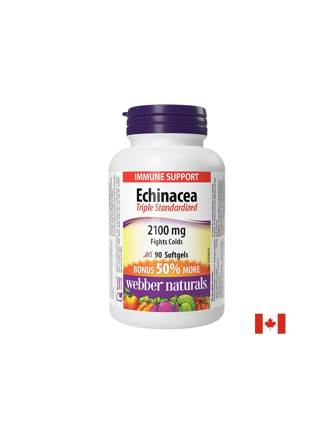 Ехинацея (тройно стандартизиран екстракт) 2100 mg, 90 софтгел капсули Ехинацея за имунитет 2100 mg 90 софтгел капсули Webber Naturals