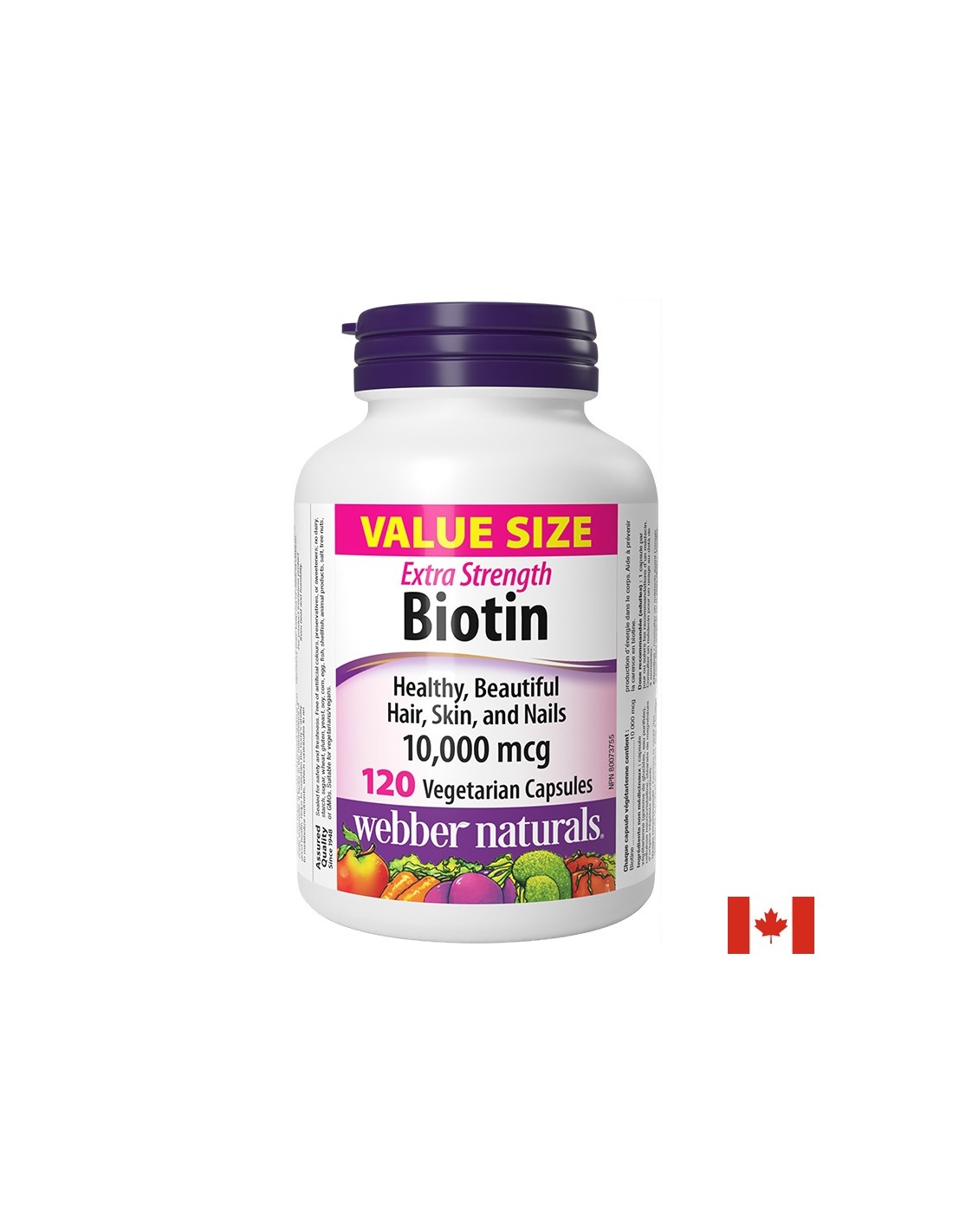 Коса, кожа и нокти - Биотин Extra Strength 10000 µg, 120 V капсули Биотин Extra Strength 10000 mcg Webber Naturals капсули