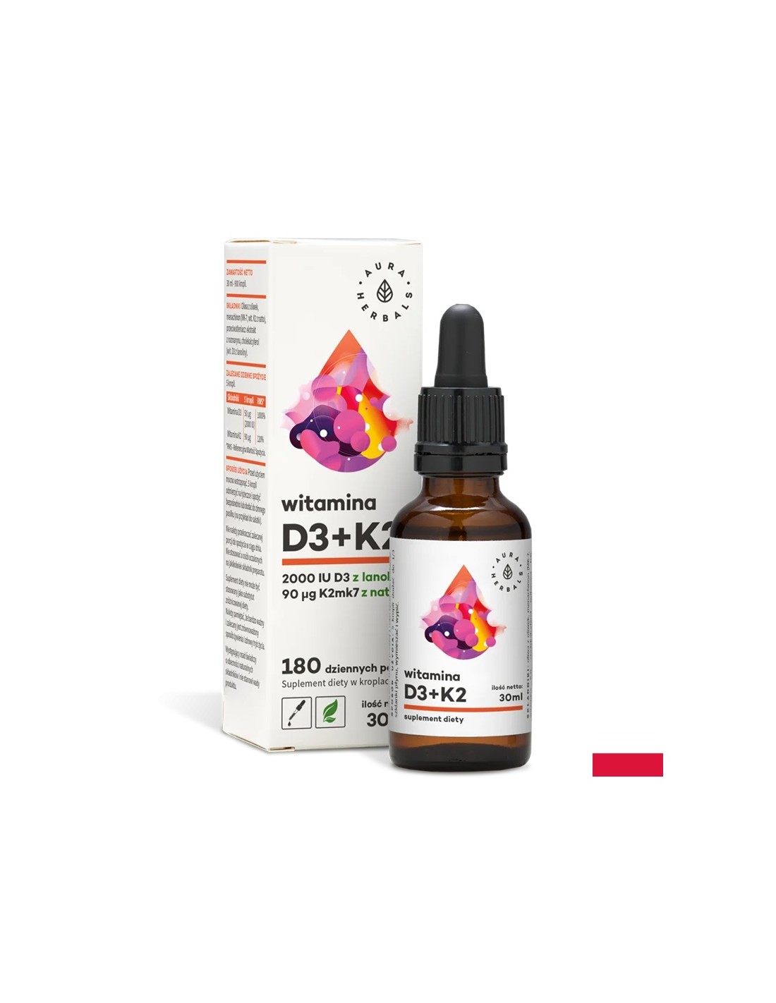 Кости и зъби - Витамин D3 + K2, 30 ml капки Aura Herbals