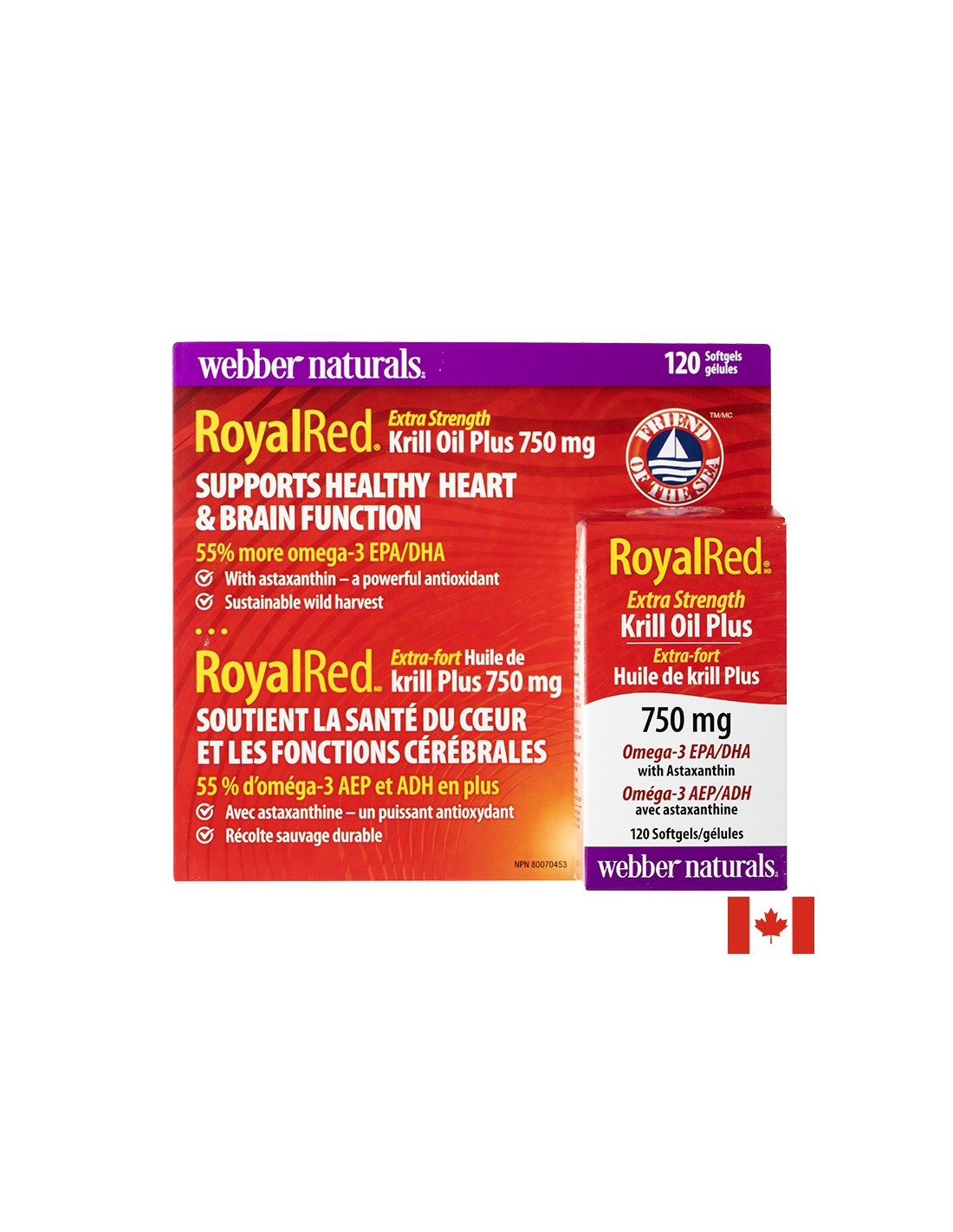 Крил масло + Омeга-3 и Астаксантин RoyalRed, 120 капсули Webber Naturals Крил масло с омега-3 и астаксантин RoyalRed 120 софтгел капсули Webber Naturals