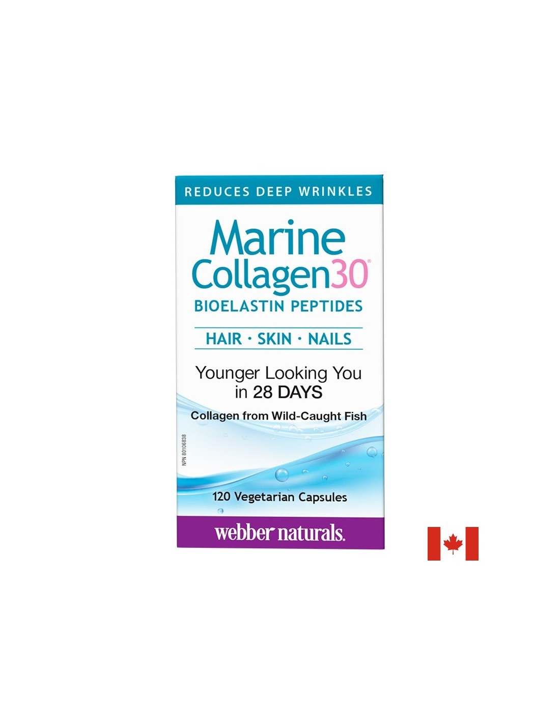 Marine Collagen30® Bioelastin peptides - Морски колаген с био еластинови пептиди, 120 капсули Морски колаген с био еластинови пептиди от Webber Naturals
