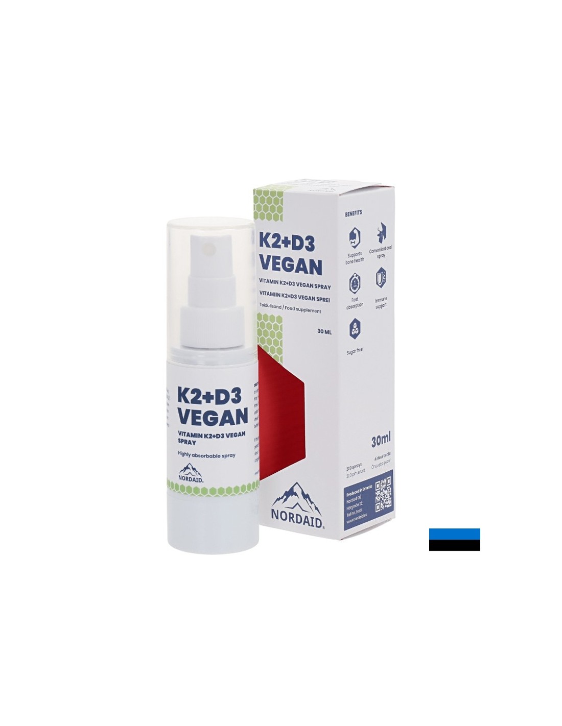 Веган витамини К2 (25 µg) + D3 (1000 IU), Спрей за уста, 30 ml Здраве за сърцето и костите Веган витамини К2 (25 µg) + D3 (1000 IU), Спрей за уста, 30 ml