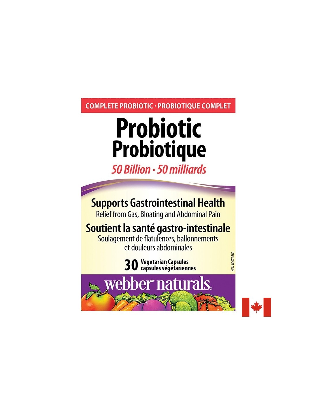 Probiotic 50 Billion - Пробиотик 50 млрд. активни пробиотици, 10 щама, 30 капсули Webber Naturals Пробиотик 50 милиарда активни пробиотици от Webber Naturals