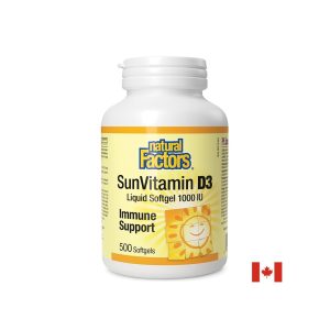 Витамин D3 1000 IU 500 софтгел капсули Natural Factors Sun Vitamin опаковка
