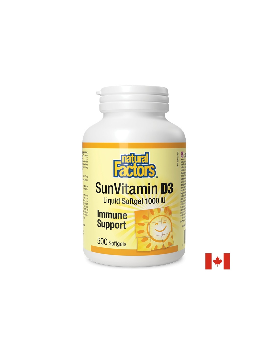 Витамин D3 1000 IU 500 софтгел капсули Natural Factors Sun Vitamin опаковка Витамин D3 1000 IU 500 софтгел капсули Natural Factors Sun Vitamin опаковка