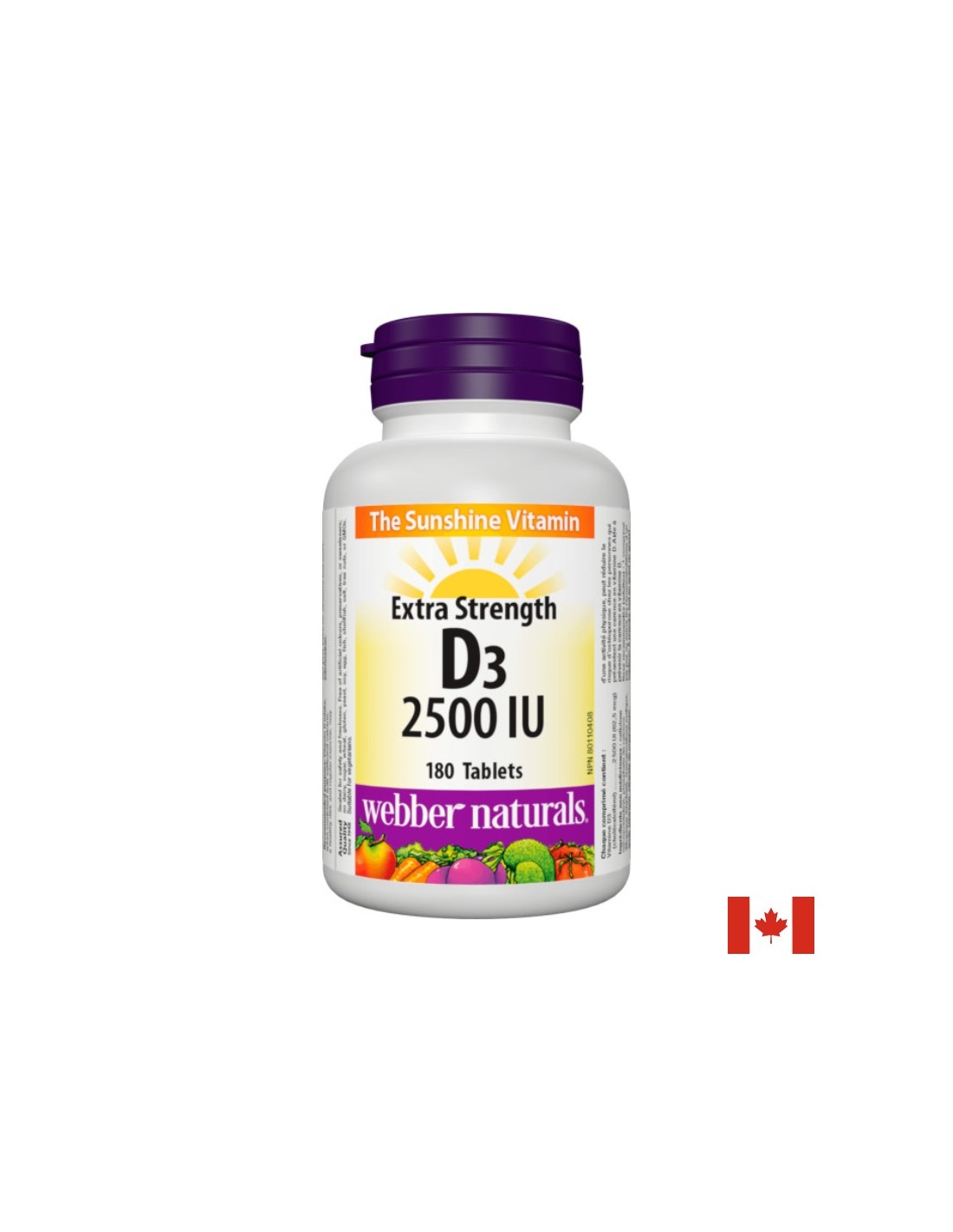 Webber Naturals, Витамин D3 2500 IU, 180 таблетки Витамин D3 2500 IU за здрави кости и имунитет 180 таблетки Webber Naturals