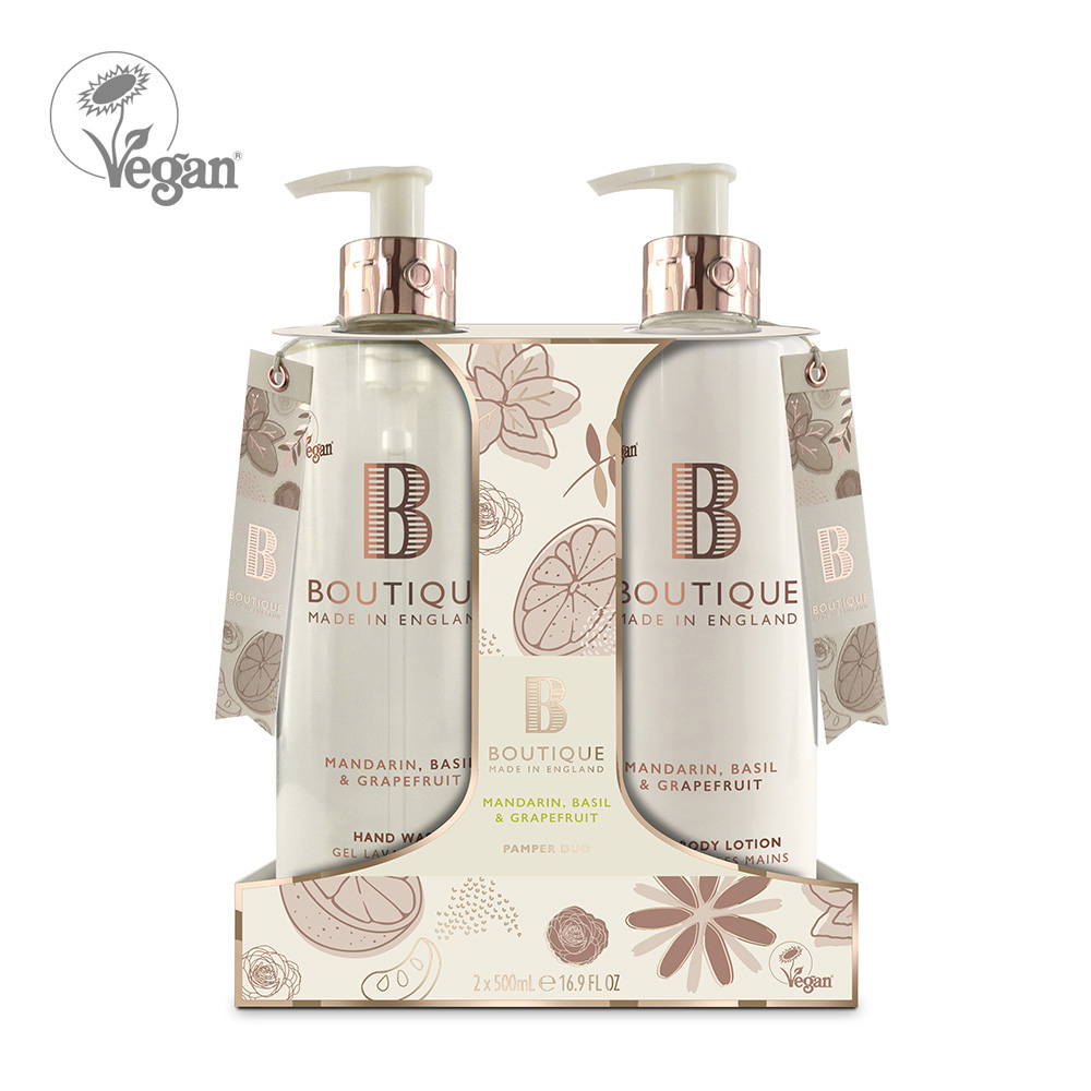 Boutique England, Комплект дуо за тяло Мандарина, Босилек и Грейпфрут- 2 х 500 мл. Boutique England, Комплект дуо за тяло „Мандарина, Босилек и Грейпфрут“ - 2 х 500 мл.